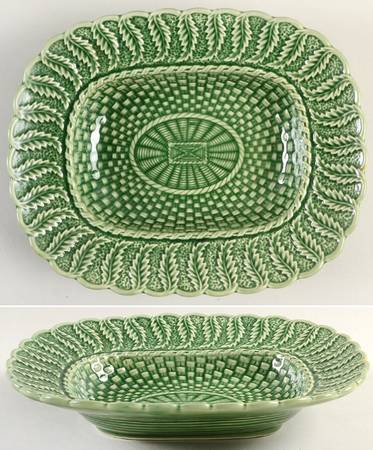 Basketweave Green 9" Rectangular Vegetable Bowl