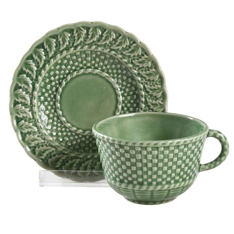 Basketweave Green Footed Demitasse Cup & Saucer Set