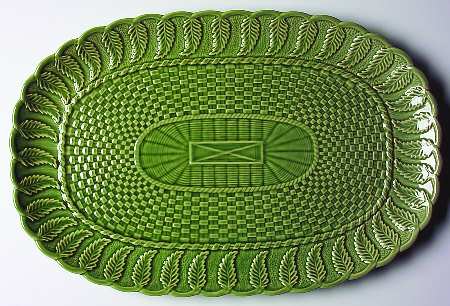 Basketweave Green 17" Oval Serving Platter