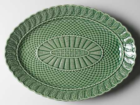 Basketweave Green 15" Oval Serving Platter