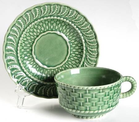 Basketweave Green Flat Cup & Saucer Set