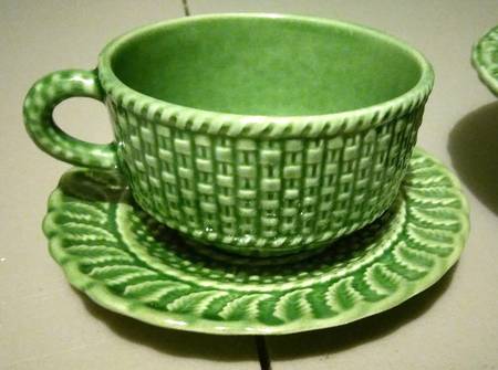 Basketweave Green Footed Cup & Saucer Set