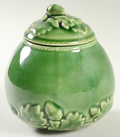 Oak Leaf Green Sugar Bowl & Lid