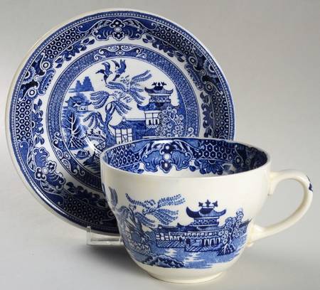 Willow Blue (No Gold Trim) Breakfast Cup & Saucer Set