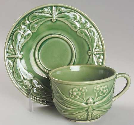 Dragonfly (Green) Flat Cup & Saucer Set