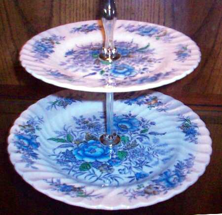 Blue Cluster 2 Tiered Serving Tray (Luncheon & Dessert Plate)