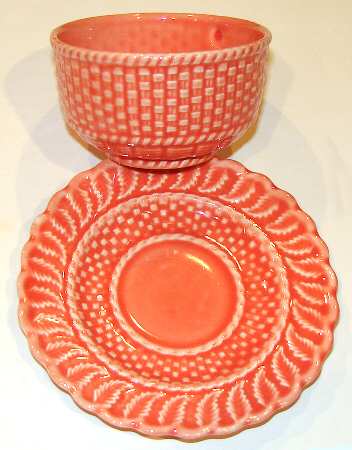 Basketweave Red Footed Cup & Saucer Set