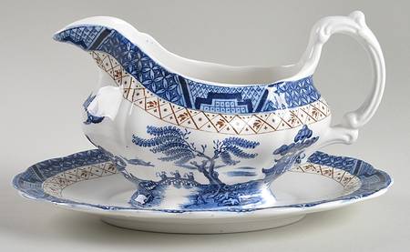 Real Old Willow (No Trim) Gravy Boat with Attached Underplate