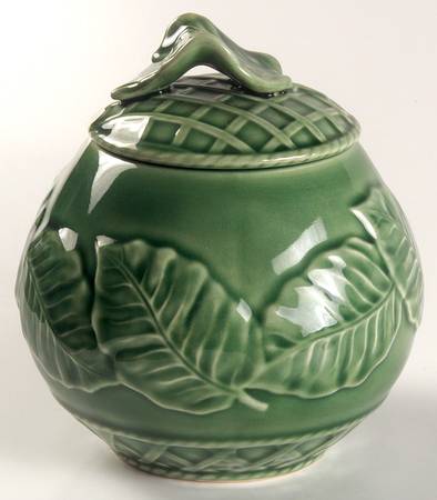 Leaf Service Green Sugar Bowl & Lid