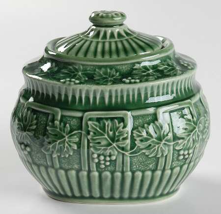 Green Grape Leaf Sugar Bowl & Lid