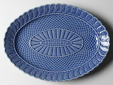 Basketweave Blue 15" Oval Serving Platter