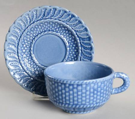 Basketweave Blue Flat Cup & Saucer Set