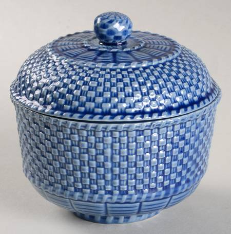 Basketweave Blue Sugar Bowl & Lid