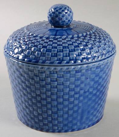 Basketweave Blue Butter Crock & Lid