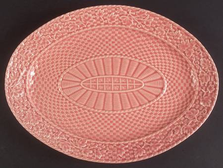Basketweave Leaves Pink 15" Oval Serving Platter