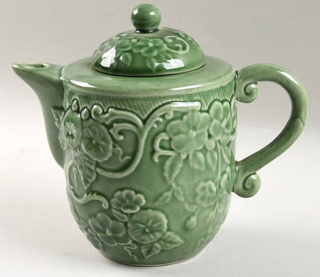 Flowers Green Teapot & Lid