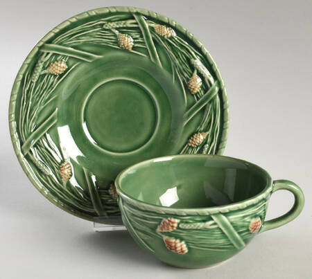 Pine Green Flat Cup & Saucer Set