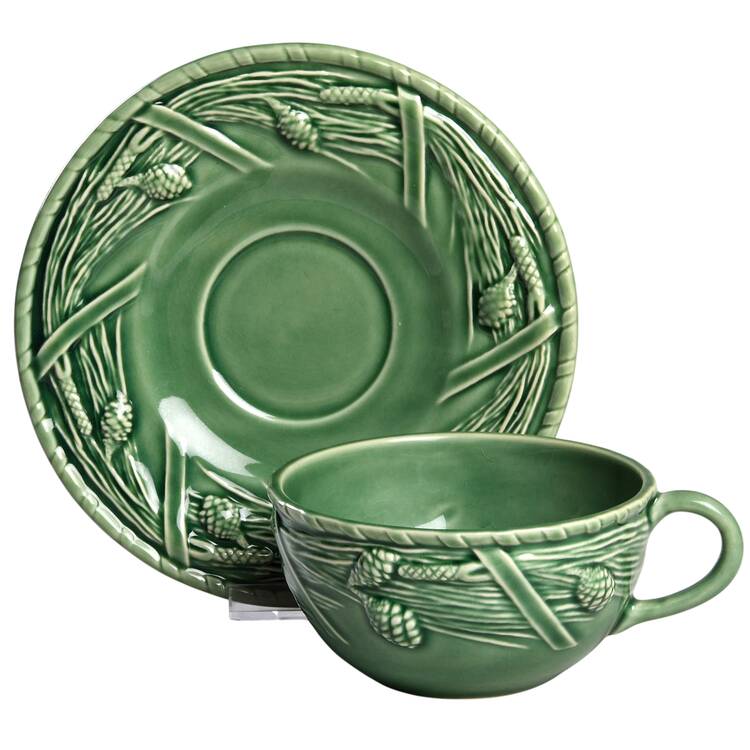 Pine Green Flat Cup & Saucer Set