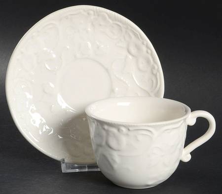 Flowers White Flat Cup & Saucer Set