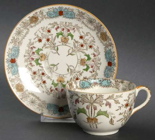 Lahore Brown (Tan Flowers) Flat Cup & Saucer Set
