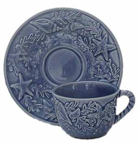 Seashell Service Blue Flat Cup & Saucer Set