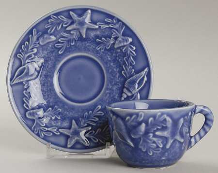 Seashell Service Blue Flat Demitasse Cup & Saucer Set