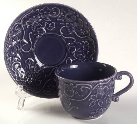 Flowers Purple Flat Cup & Saucer Set