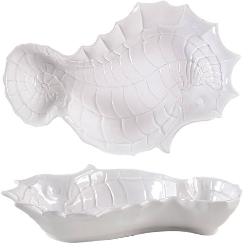 Seahorse and Seashell Menagerie White 14" Figural Serving Bowl