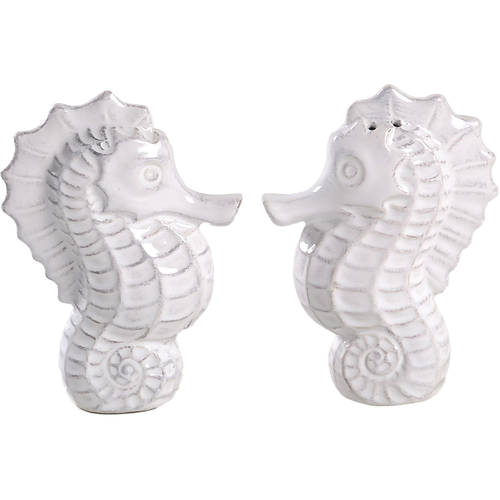 Seahorse and Seashell Menagerie White Figural Salt and Pepper