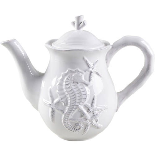 Seahorse and Seashell Menagerie White Teapot & Lid
