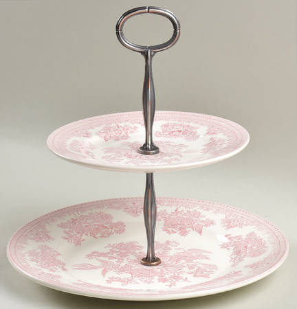 Asiatic Pheasants Pink 2 Tiered Serving Tray (Dinner & Salad Plate)