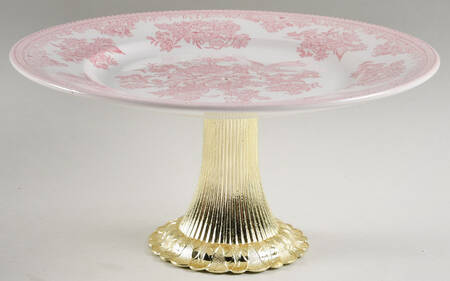 Asiatic Pheasants Pink Cake Stand with 4"-5" Metal Pedestal  Hc