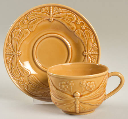 Dragonfly Honey Gold Flat Cup & Saucer Set
