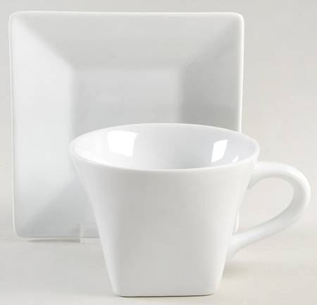 Everyday White (Porcelian) Flat Cup & Saucer Set with Square Saucer