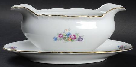 Bouquet (Small Floral, Ribbed Edge) Gravy Boat with Attached Underplate
