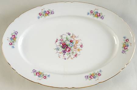Bouquet (Small Floral, Ribbed Edge) 13" Oval Serving Platter by Bohemia Ceramic Works