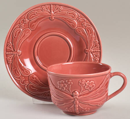 Dragonfly Red Flat Cup & Saucer Set