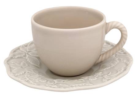 Artichoke and Bird Sandy Grey Flat Cup & Saucer Set