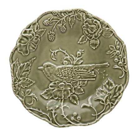 Artichoke and Bird Dark Grey Large Dinner Plate