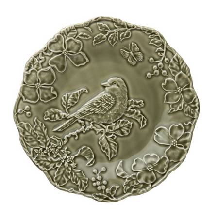 Artichoke and Bird Dark Grey Large Dinner Plate