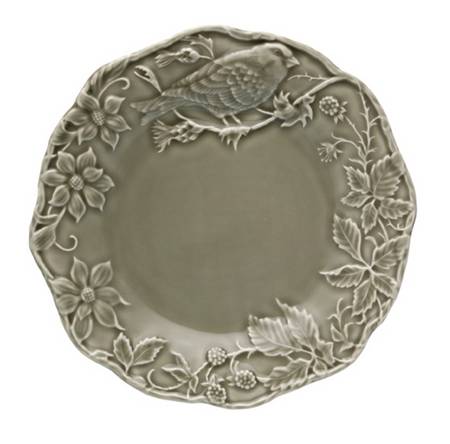 Artichoke and Bird Dark Grey Large Dinner Plate
