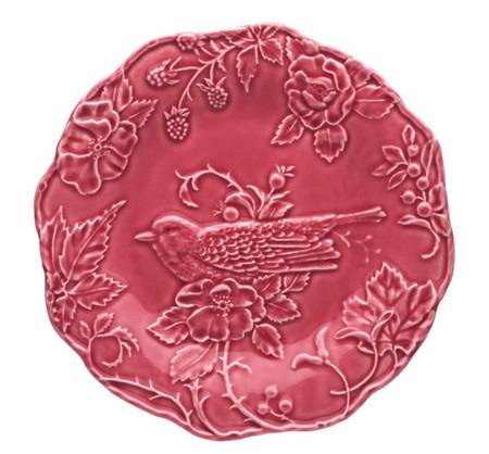 Artichoke and Bird Dark Pink Large Dinner Plate