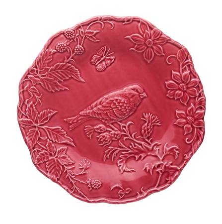Artichoke and Bird Dark Pink Large Dinner Plate