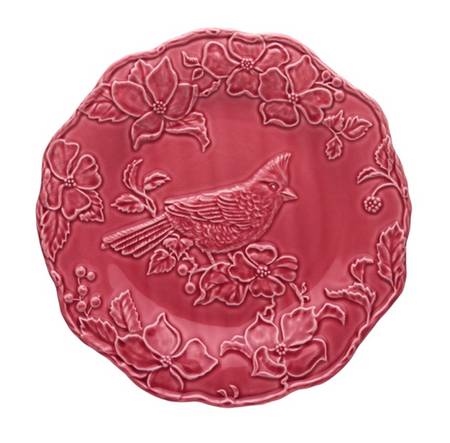 Artichoke and Bird Dark Pink Large Dinner Plate