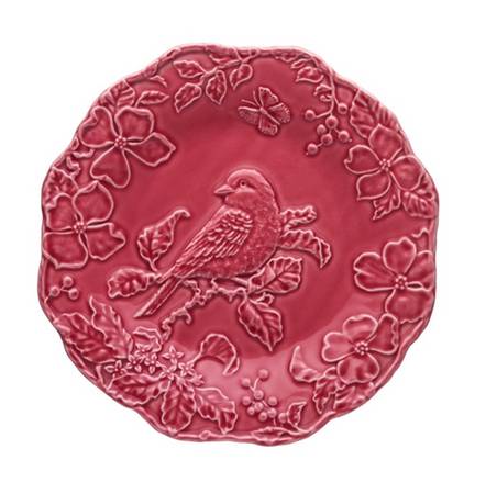 Artichoke and Bird Dark Pink Large Dinner Plate