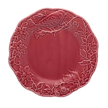 Artichoke and Bird Dark Pink Large Dinner Plate