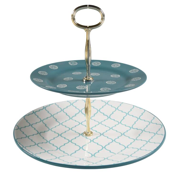 Moroccan Turquoise 6 5/8"-10"  2 Tiered Serving Tray (Dp, Sp) HC