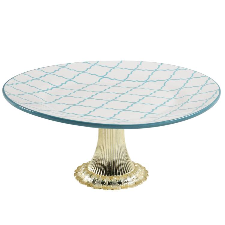 Moroccan Turquoise Cake Stand with 4"-5" Metal Pedestal  Hc