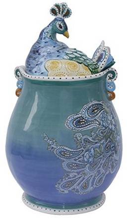 Blue Peacock Cookie Jar & Lid
