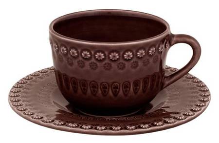 Fantasia (Fantasy) Cocoa Brown Flat Cup & Saucer Set